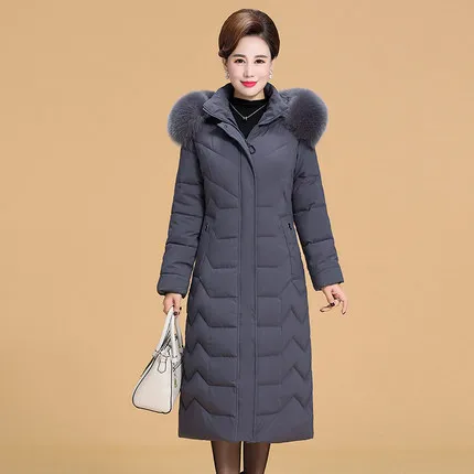 Зимнее пуховое хлопковое пальто со съемным меховым воротником Куртка с капюшоном женская теплая Толстая парка больших размеров женское длинное пальто 5XL 6XL - Цвет: gray