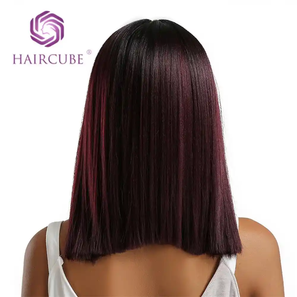 Haircube Dlinnye Pryamye Volosy Sinteticheskie Ombre Chernye Do Vinno Krasnye Pariki Bob Pricheska Kruzheva Perednie Pariki Dlya Chernyh Zhenshin Aliexpress