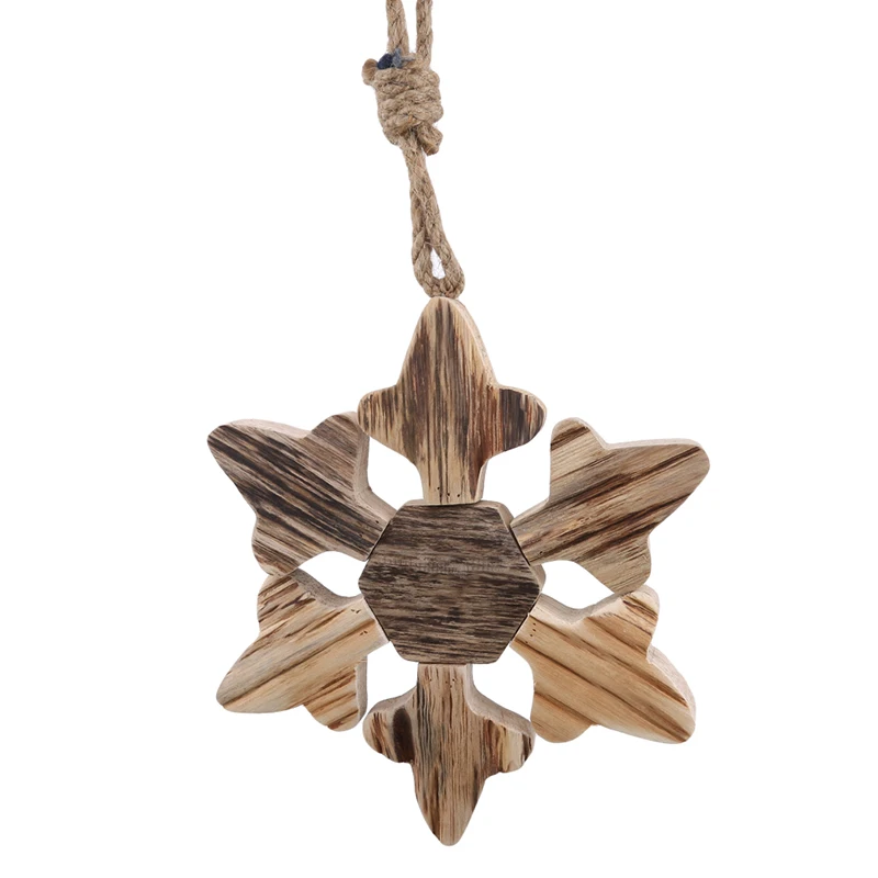 M Merry Christmas Eve Wooden Snowflake Window Hanging Snowflake Winter Snow Decor For Home Happy New Year Supplies - Цвет: M