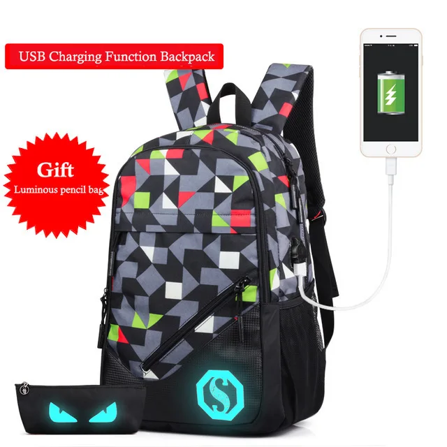 USB Red lattice A Модный школьный рюкзак, usb зарядка, школьные сумки для подростков, мальчиков и девочек, рюкзаки для ноутбука, 3 шт., детский ортопедический рюкзак для детей - Цвет: USB Red lattice A