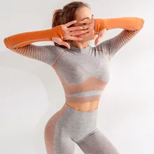 Новейший бренд, женские укороченные топы для спортзала, дышащие футболки для фитнеса, короткие сексуальные женские колготки с длинным рукавом, быстросохнущие спортивные футболки для йоги