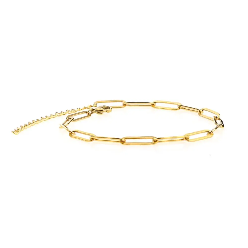 Aiovlo Stainless Steel Adjustable 4mm Chain Bracelets Gold Oval Squash Bracelet Simple Hip Hop Jewelry for Women Men Gifts