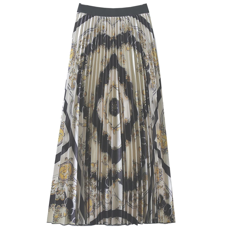 Женская длинная юбка трапеция эластичная плиссированная с геометрическим