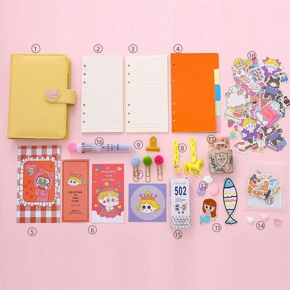 

Loose-leaf Notebook DIY Writing Handbook Combo with PU Cover Glue File Index Decoration Bookmarks