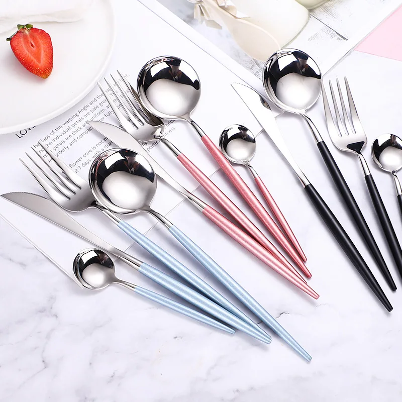 304 Stainless Steel Putaoya Round Luxury Shiny Forks Spoon Knife Set Gift Christmas 4 Pcs Flatware Cutlery Silverware Travel | Дом и сад