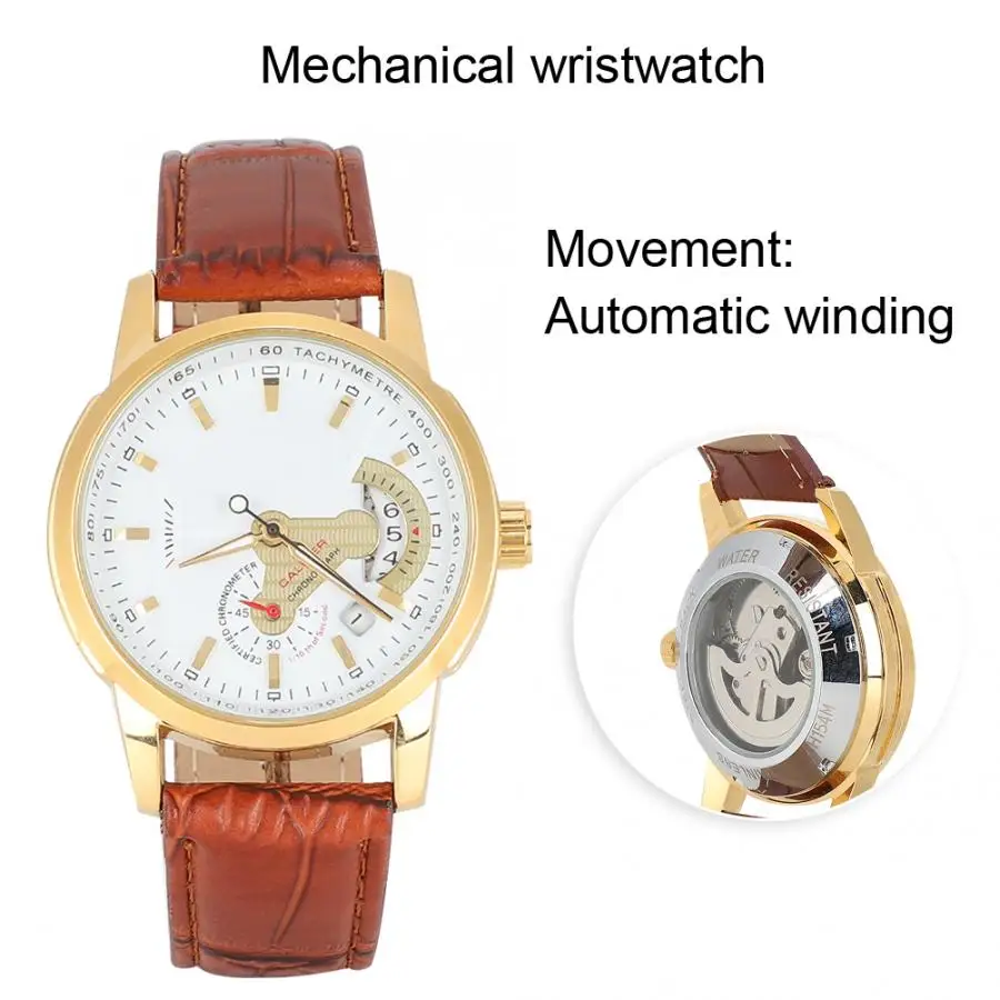Men Automatic Mechanical Watches Waterproof Calendar PU Leather Strap Male Wristwatch Mechanical Watch Gift Watches for Men