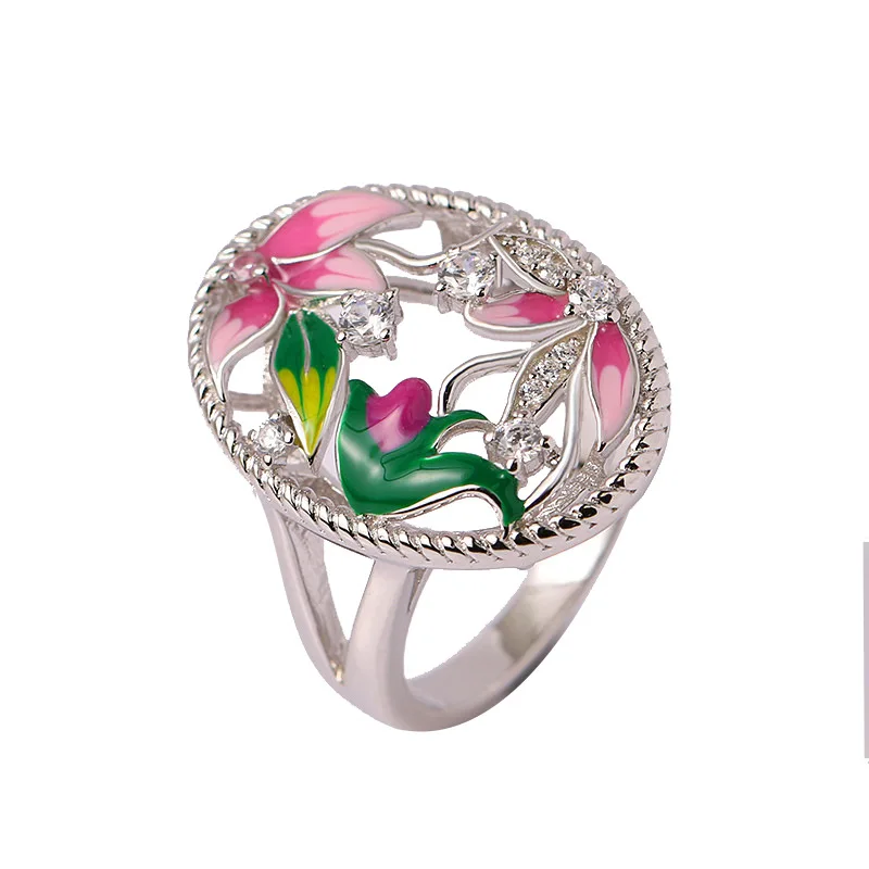 ring size 6 OMHXZJ,, JE28, Модный женский подарок на вечеринку, день рождения, свадьбу, цветок, 925 пробы, серебряное ожерелье+ серьги+ кольцо, ювелирный набор - Цвет камня: ring size 6