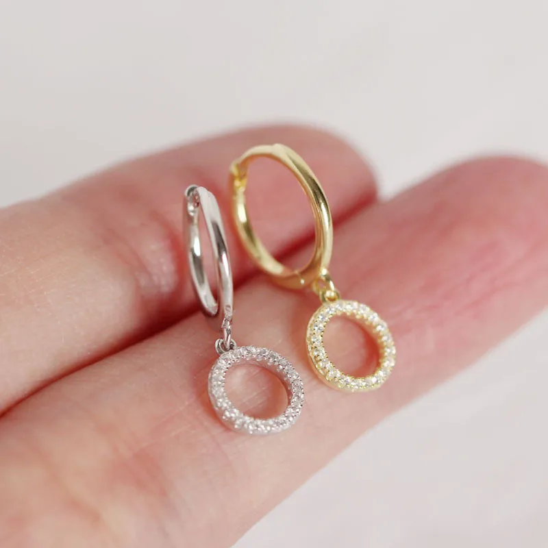 

925 Sterling Silver Full Zircon Circle Hoop Earrings Minimalist Design Elegant Fashionable Earrings for Women 2019 Fine Jewelry