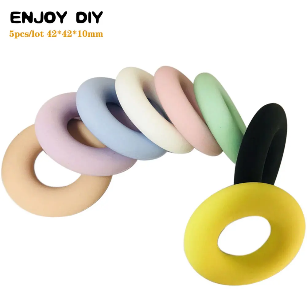 

5Pcs Perle Silicone Teether Ring 42mm BPA Free Baby Products Teething Toys Round DIY Making Pandent Siliconen Kralen Mordedor