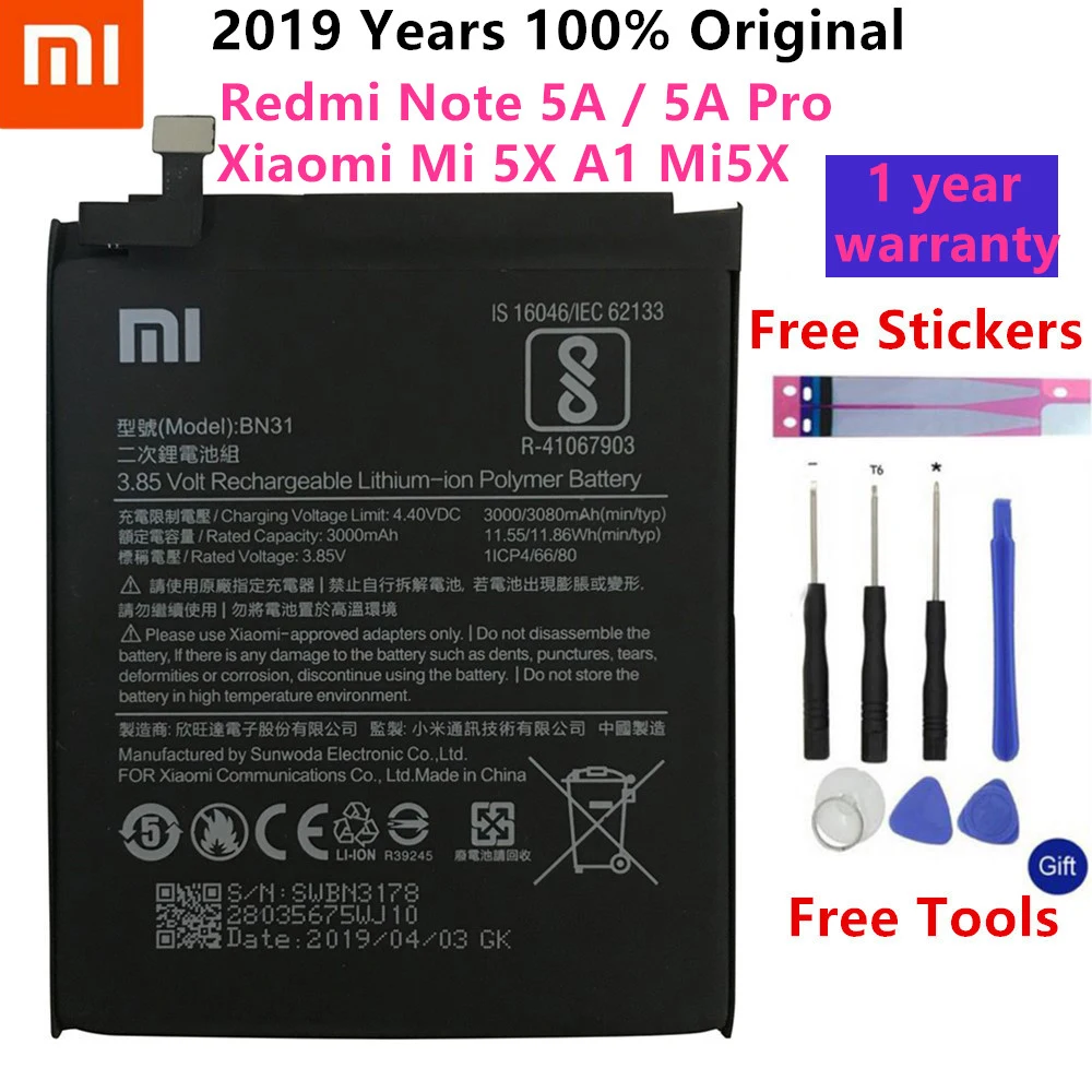 Аккумулятор для телефона Xiao mi Red mi 3 3S 3X 4X 4A 3 pro 5 Plus Note 3 4 4X5 5A Pro mi 5 mi 5X Сменные Аккумуляторы - Цвет: BN31 Note 5A-Pro