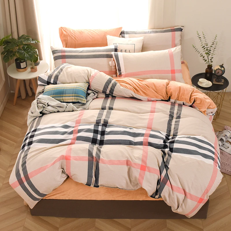 Dreamort осень и зима хлопковый+ фланелевый Комплект постельного белья queen King size простыня+ пододеяльник+ наволочка