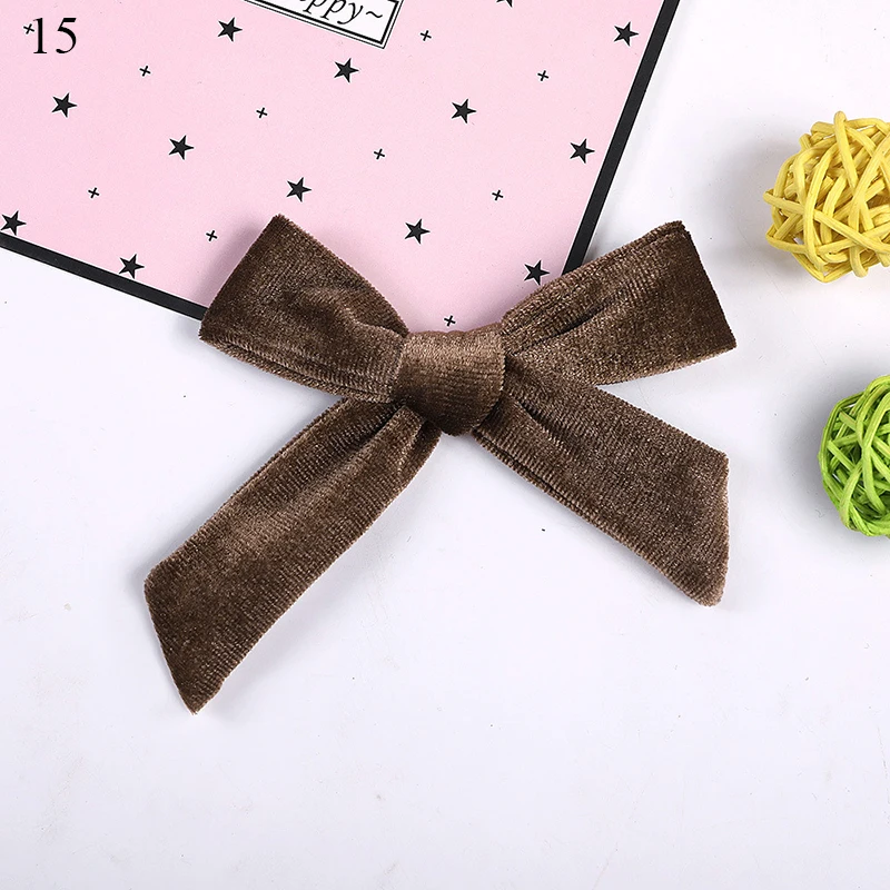 15 Kids Baby Velvet Knotted Bow Hairpin Girls Boy Barrettes Hair Clip Solid Color Baby Children Hair Clip Soft Hair accessories Hot - Цвет: 15