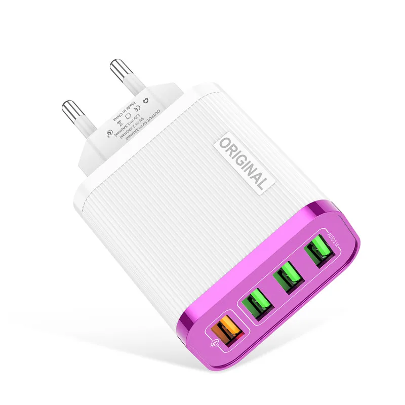 Lovebay Quick Charge 3,0 зарядное устройство для телефона 4 порта USB QC 3,0 быстрое зарядное устройство для iPhone 11 Xr Xiaomi huawei настенное зарядное устройство адаптер - Тип штекера: White Rose Red
