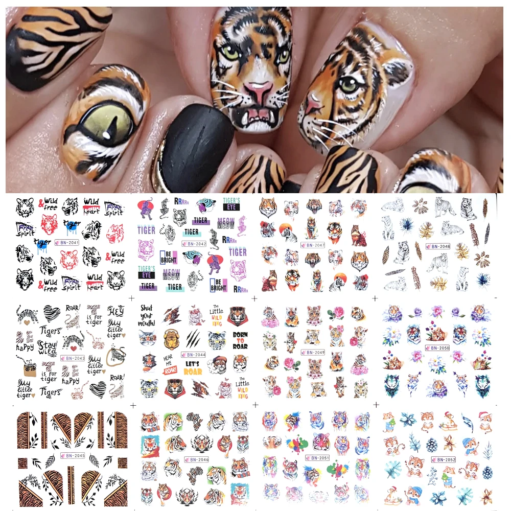 12 designs Tiger Symbol Water Transfer Nail Stickers 2022 New Year Cartoon  Zebra Animal Valentine Sliders Nail Decor|Stickers & Decals| - AliExpress