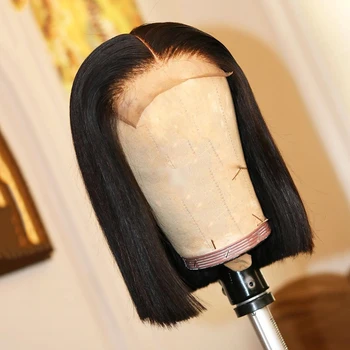 

Middle Part Short Bob Wig 2x4 Human Hair Wigs 100% Brazilian Remy Hair 130% For Woman Pre Plucked Bleached Knots Closure Wig