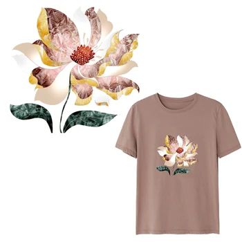 

Fashion Lotus Flower Iron on Patches Printed For DIY Heat Transfer Clothes T-shirt Thermal transfer stickers Decoration