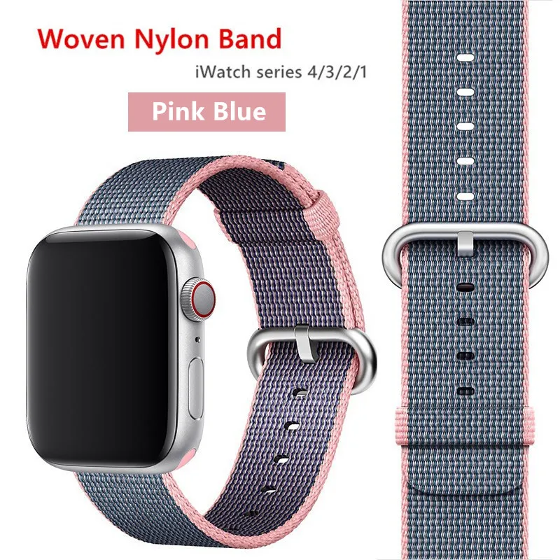 pink midnight blue Нейлоновый ремешок для Apple Watch 44 мм 40 мм iWatch 38 мм 42 мм спортивный тканевый браслет для часов Apple watch 5 4 3 2 1 38 - Цвет ремешка: pink midnight blue