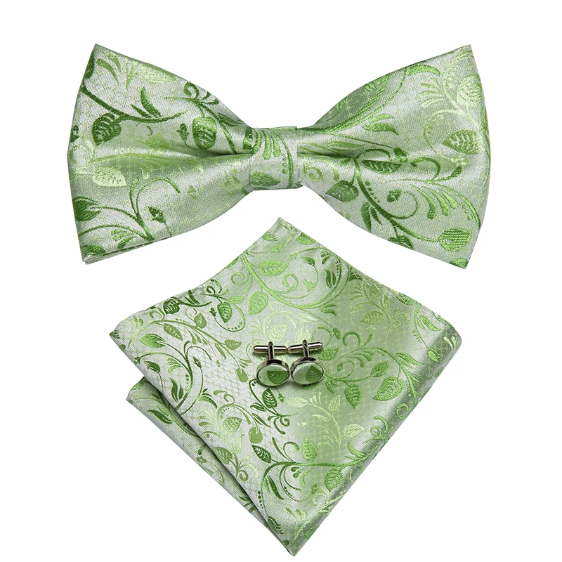 LH-515 Hi-Tie модный дизайнерский Apple Green галстук-бабочка для мужчин Классический Свадебный Цветочный галстук-бабочка с цветочным узором Hanky запонки набор галстуков
