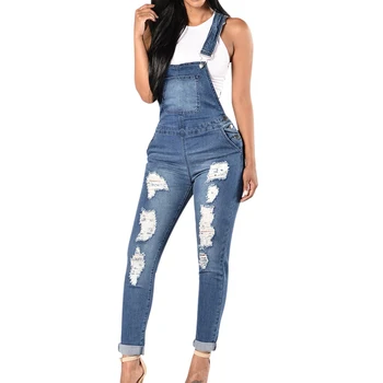 

2020 Spring Overalls For Women Denim Overalls Jumpsuits Ripped Holes Pockets Sleeveless Jumpsuits Hollow Out Slim Rompers 2XL