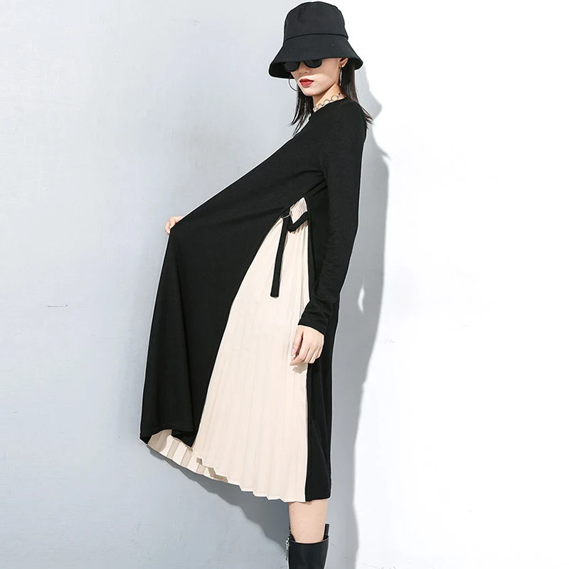 XITAO модные вязанные плиссированные платья размера плюс, женское платье с длинным рукавом, осенне-зимняя женская одежда ZLL4501
