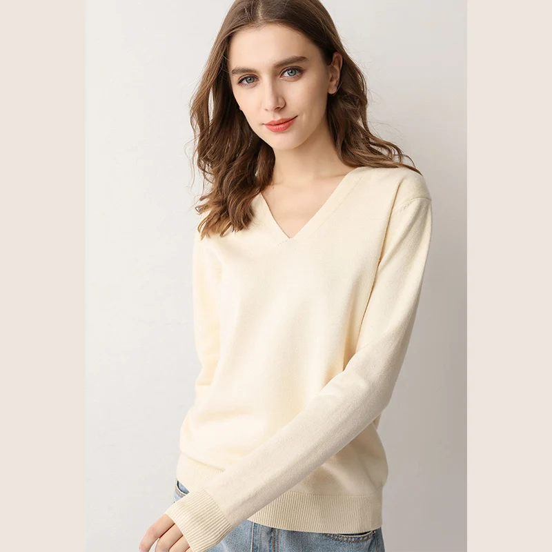 

V-neck sweater for women loose-fitting plus-size spring 2019 new style pullovers with long sleeves and thin base