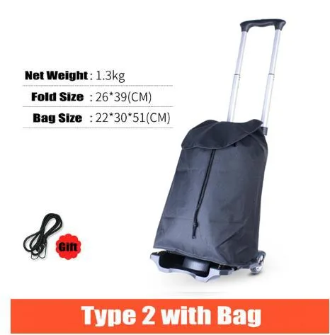 Type2 with Bag Мини-тележка для покупок из алюминиевого сплава, складная переносная багажная машина, бытовой крепкий трейлер-тролли, небольшой товарный вагон - Цвет: Type2 with Bag