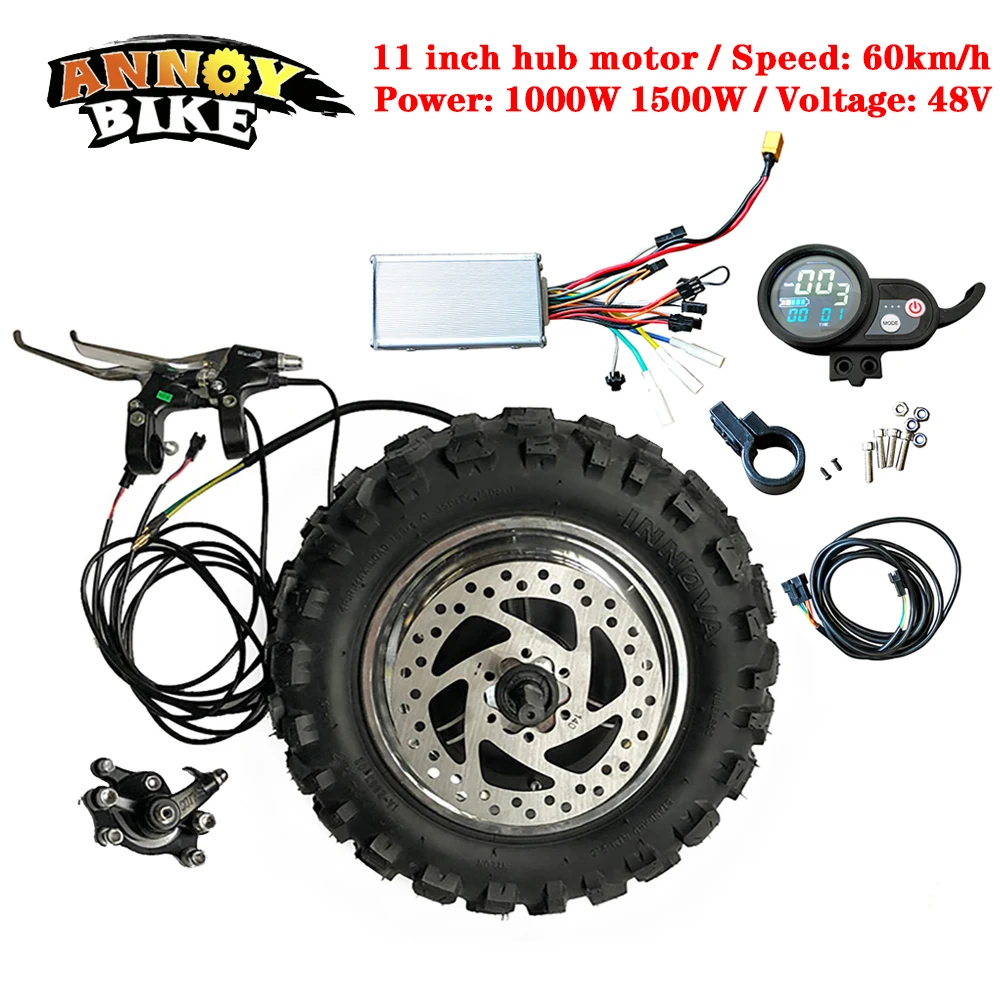 Cheap High Speed Tyres 11 inch Hub Motor Kit 48V1000W1500W Electric Motorcycle Engine BuggyGearless Motor 60km/h Electric Kit Fat Tyre 0