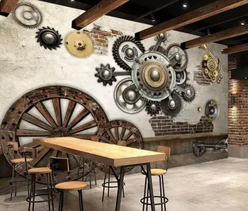 

Vintage European Mechanical Gear Wallpaper Mural Wall Art 3D Wall Paper Rolls for Hotel Restaurant Murals Contact Paper Custom