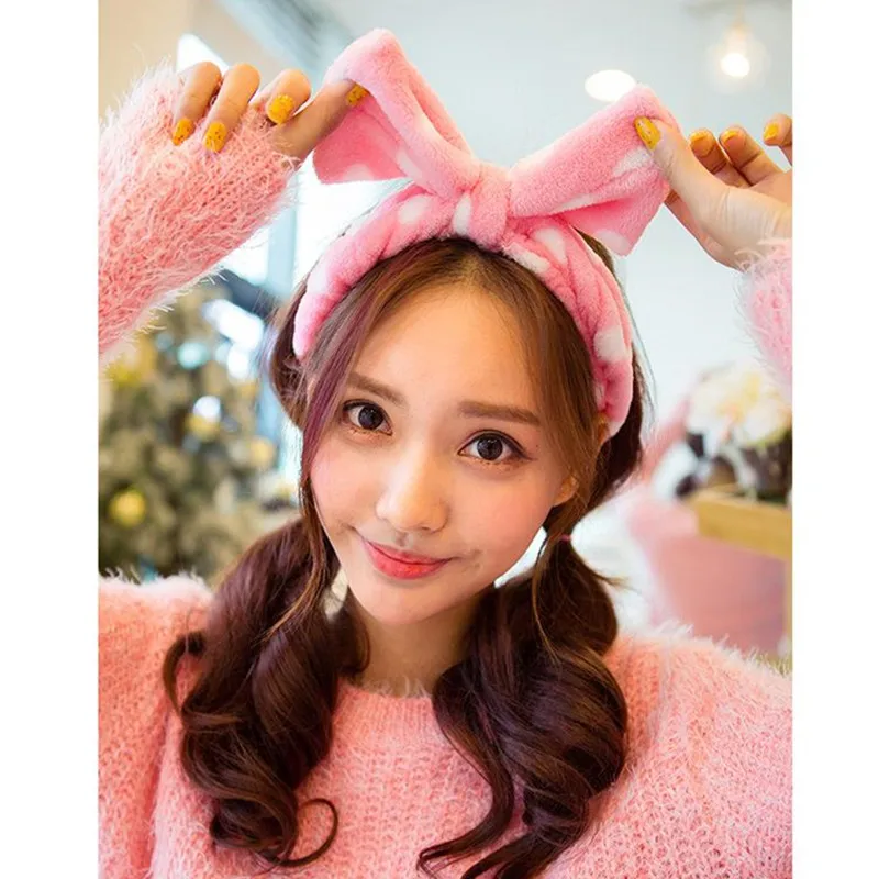 Leopard Makeup Wash Face Headbands for Women Coral Fleece Bow Dot Hairband Turban Knot Elastic Headwrap Girls Hair Accessories large hair clip