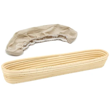 

2 Pcs 17 Inch Baguette Banneton Brotform Bread Proofing Basket Natural Rattan Cane Handmade & Linen Liner Cloth