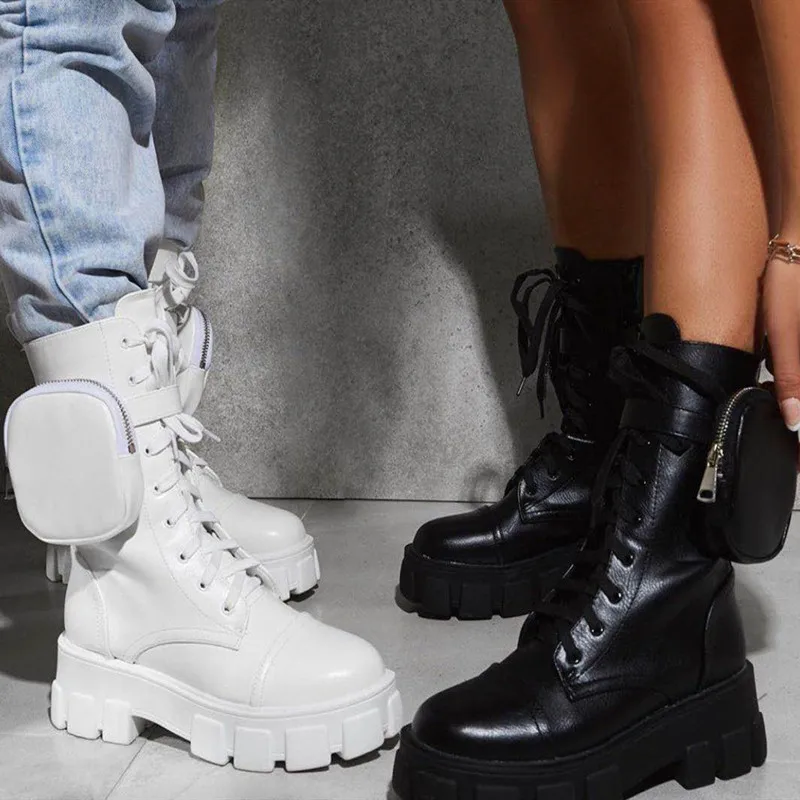 

Siddons 2020 Runway Platform Shoes Women Ankle Booties Side Pocket Design Leather Round Toe Motorcycle Boots Size 43 Boats Mujer
