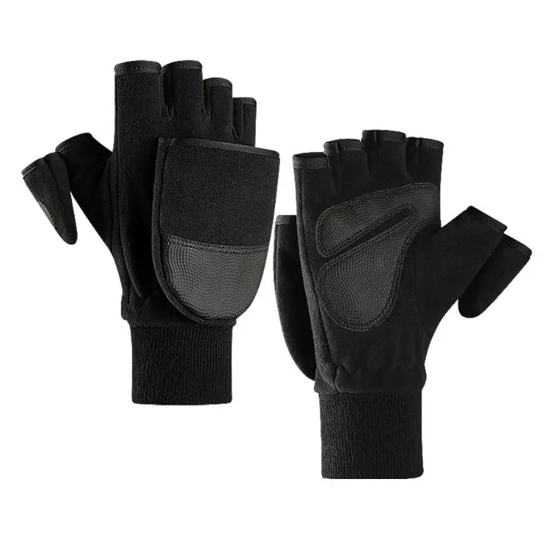 

Women Men Winter Polar Fleece Half Finger Flip Gloves Double Layer Thicken Touch Screen Fingerless Convertible Mittens Wrist