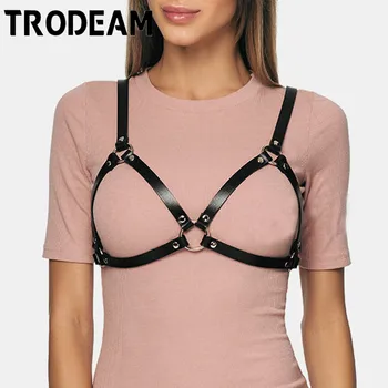 

TRODEAM Leather Harness Belt Bondage Bra Cage Women Sexy Erotic Lingerie Harajuku Harness Chest Straps Leather Suspenders Goth