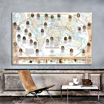 

Map of The World Wall Sticker 150x225cm Navigator and Explorer Non-woven Explorer Sailing Route Map for History Research
