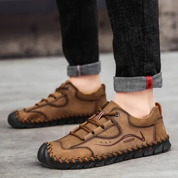 

DM196 2020 New Men Casual Shoes Handmade Leather Loafers Comfortable Men's Shoes Quality Split Leather Flat Moccasins size 48