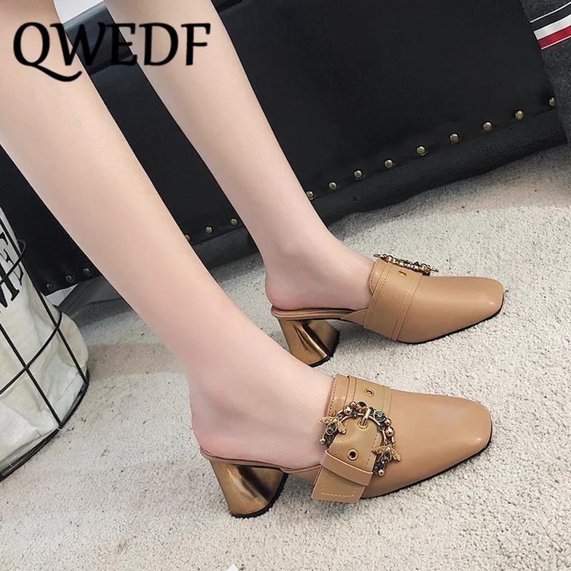 QWEDF Baotou/женские летние тапочки; модная одежда; Новинка года; Корейская обувь на высоком толстом каблуке; босоножки и шлепанцы; SC-24