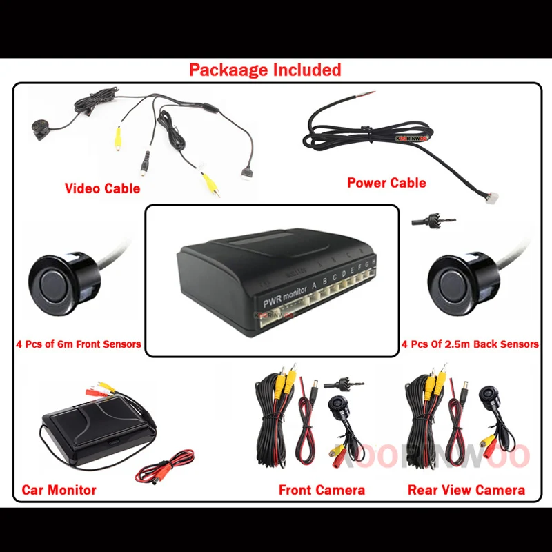 Koorinwoo HD 8 Parking Sensors Back/White/Grey