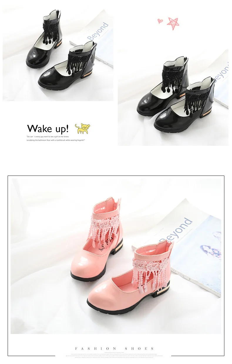 Осенняя одежда; детская кожаная обувь; обувь с кисточками для маленьких девочек; Детские вечерние туфли принцессы в Корейском стиле на шнуровке