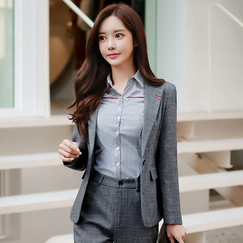 

Black And White with Pattern One-Button Long Sleeve Fold-down Collar Business Suit 2019 Autumn Women's Waist Hugging Business Wo