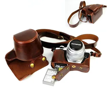 

Luxury Leather Case Cover for Olympus OM-D OMD EM10 II E-M10 Mark II (14-42mm Lens) with Battery Openning Camera Bag Strap