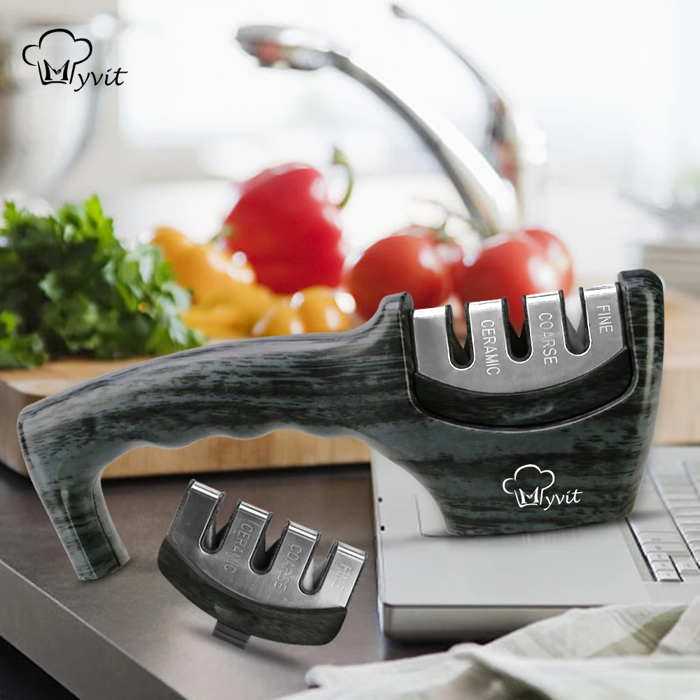 Knife Sharpener 3 Stages Steel Whetstone Tungsten Diamond & Ceramic Knives Sharpening Stone Grindstone Grinder Kitchen Tool