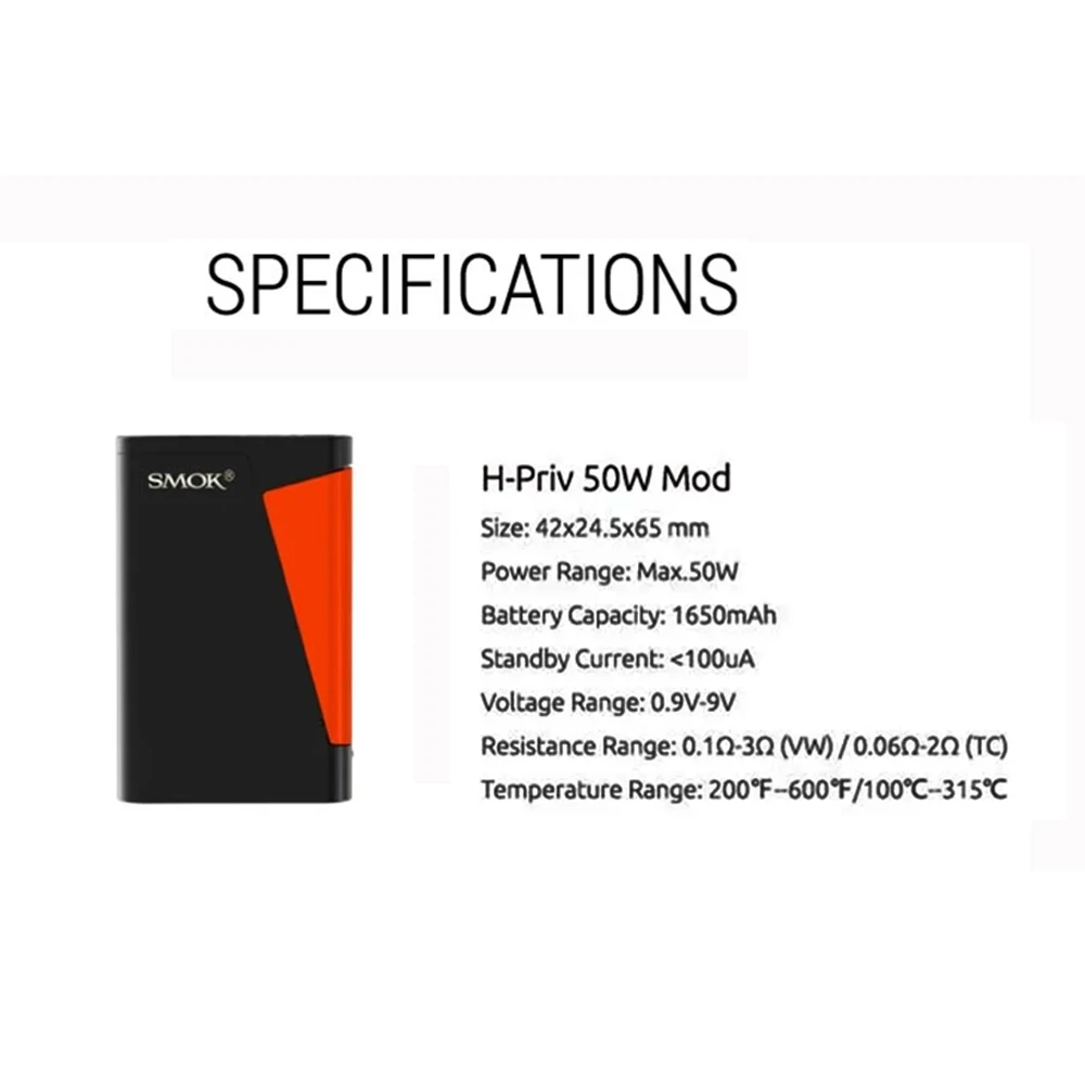 Оригинальный SMOK H PRIV 50W TC Vape Mod OLED экран TFV8 Baby Tank M2 Q2 катушка испарителя набор
