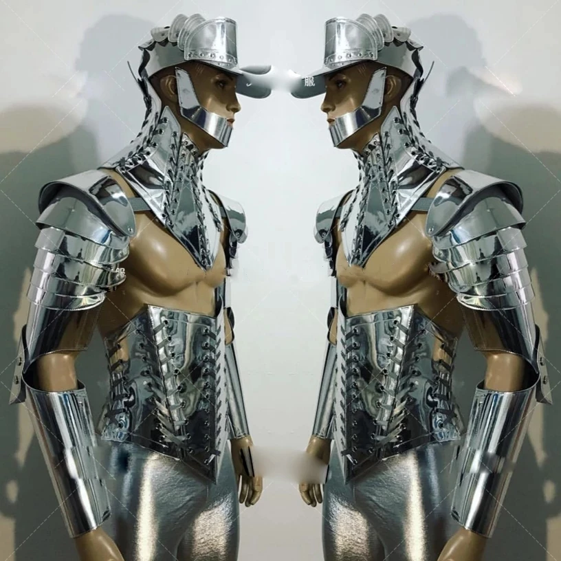 

Club Stage Wear Muscle male gogo costume nightclub ds future warrior technology sense silver mirror armor