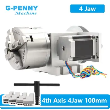 

4 Jaw 100mm CNC 4th Axis Reduction ratio 6:1 CNC dividing head/Rotation A axis kit Nema23 for woodworking engraving machine