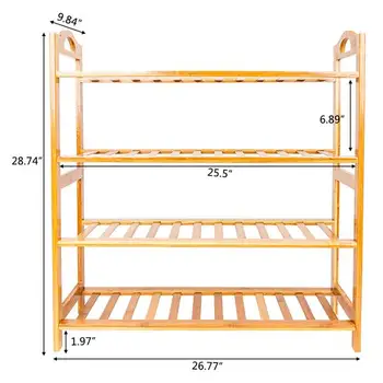 

Entryway Shoe Shelf Organizer Concise 12-Batten 4 Tiers Free Standing Bamboo Shoe Rack with Handles For Bathroom Kitchen