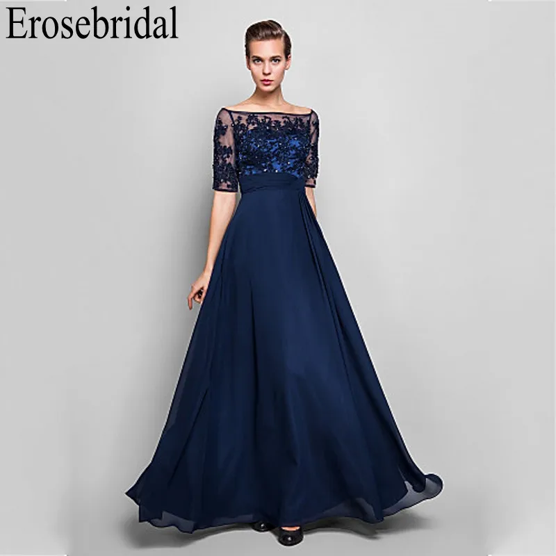 Erosebridal/шифоновое вечернее платье с коротким рукавом, Длинные вечерние платья для женщин, лиф с кружевами с бисером, на молнии сзади, халат soiree