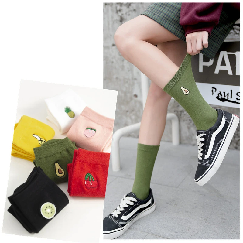 

Cotton Long Women Socks 2019 Autumn And Winter New Trend Fashion Deodorant Motion Cute Color Fruit Printing Casual Socks Women