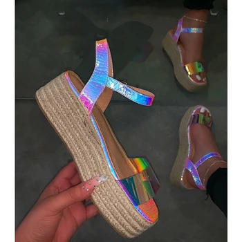 

Spring Summer Shoes 2020 Women Hemp High Heel Platform Outdoor Leisure Buckle Slippers Beach Sandals Ladies Sexy Biling Sandals