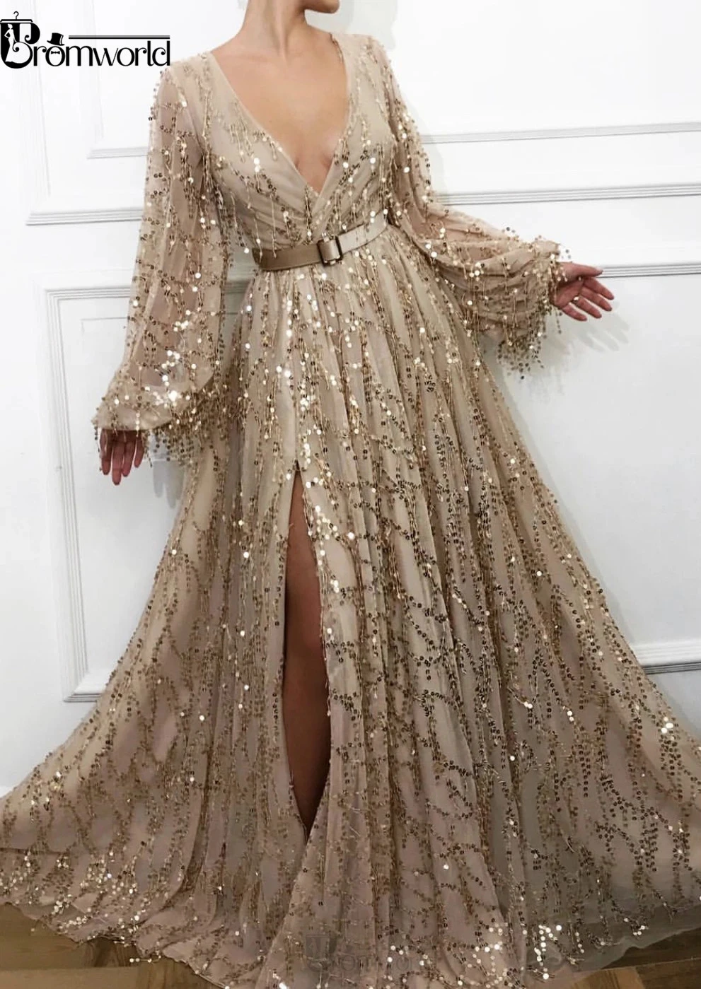 Sexy Slit Gold Evening Dresses 2021 ...