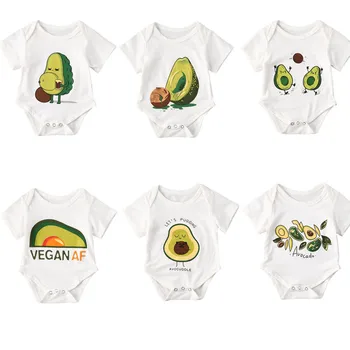 

Newborn Baby Girl Boy One Piece Romper White Short Sleeve Funny Fruit Avocado Print Top Jumpsuit Infant Summer Rompers Clothes